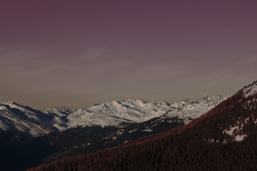 Montagne enneigée dans les Alpes avec forêt